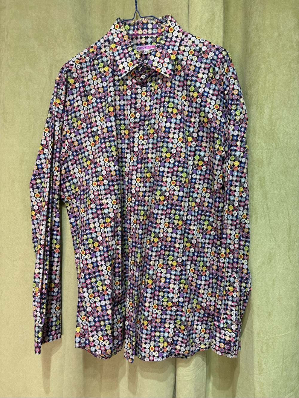 Men's Multicolor Button-Down Shirt with Dot Mosaic Pattern